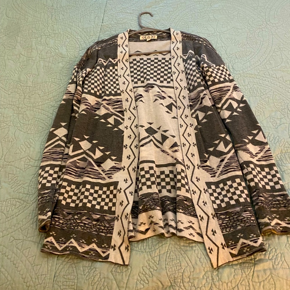 Gray and white long sleeve cardigan size large